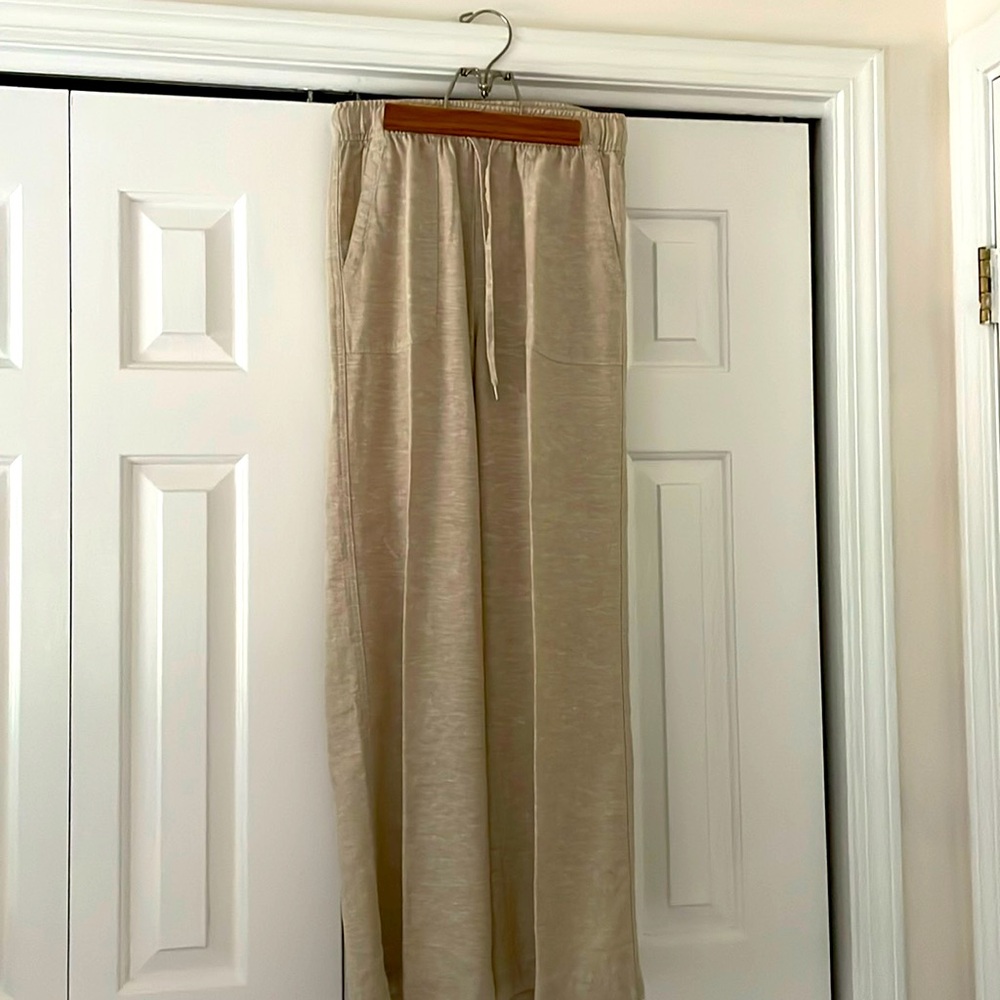 Linen wide leg drawstring pants